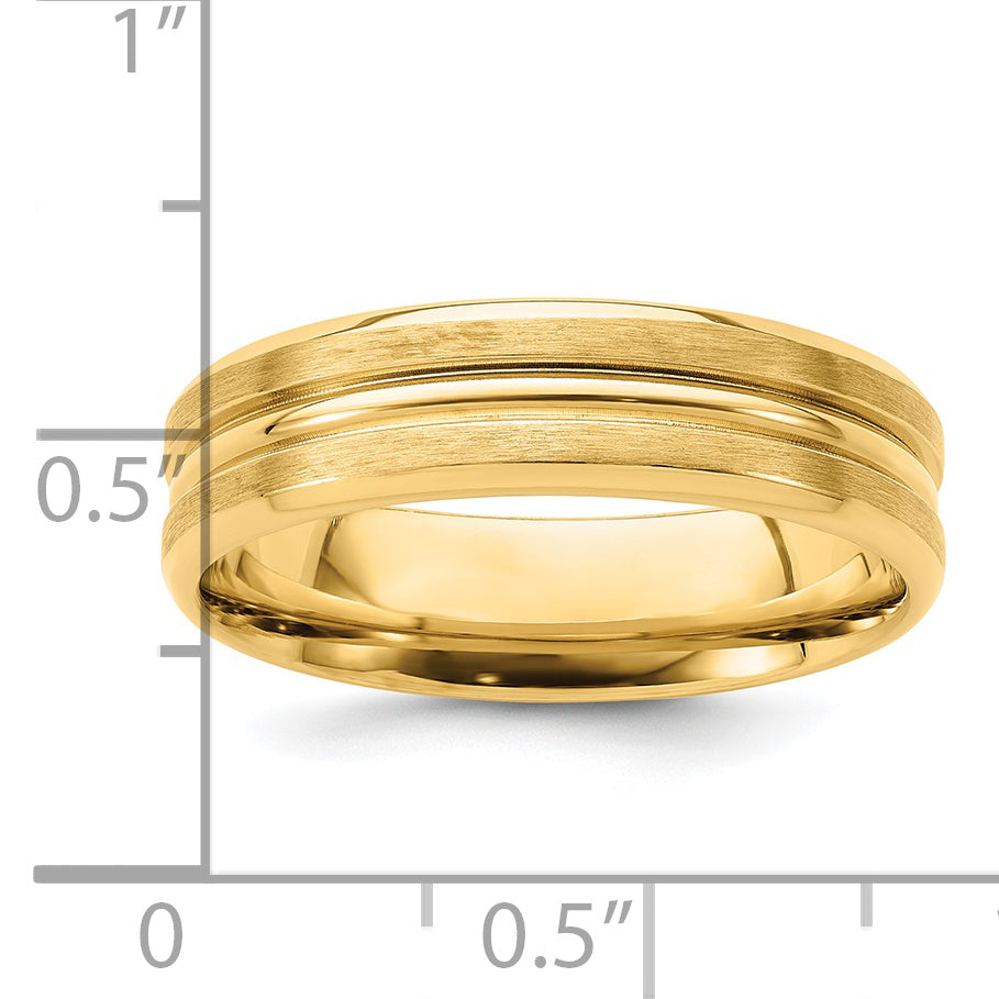 14k Yellow Gold 6mm Heavyweight Comfort Fit Brushed Satin with Center Groove Wedding Band