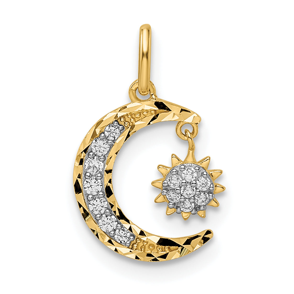 14k CZ Diamond-cut Moon and Star Pendant Main image