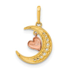 14K Two-tone CZ Moon Heart Pendant