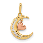 14K Two-tone CZ Moon Heart Pendant