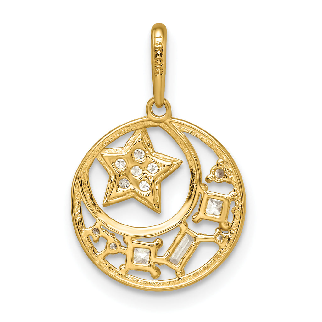 14k CZ Star & Moon Pendant