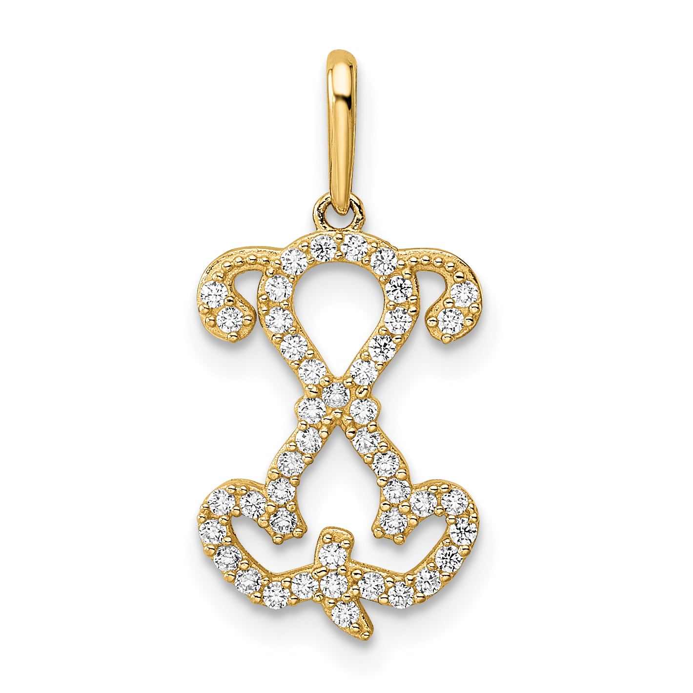 14K Polished CZ Puppy Sitting Outline Pendant Main image