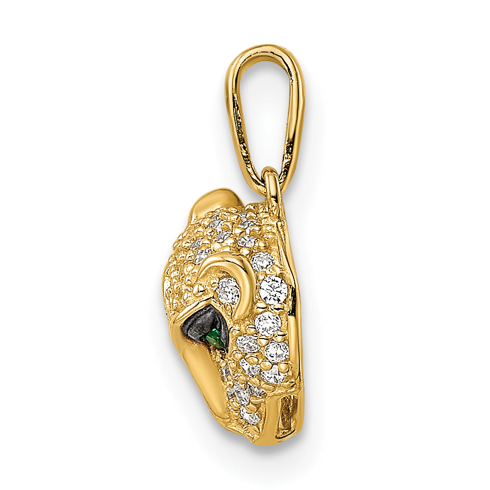 14K Polished Green & White CZ Lioness Head Pendant Secondary image