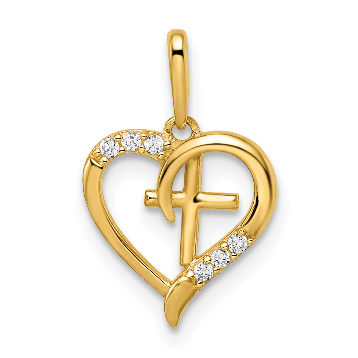 14k CZ Heart with Cross Pendant Main image