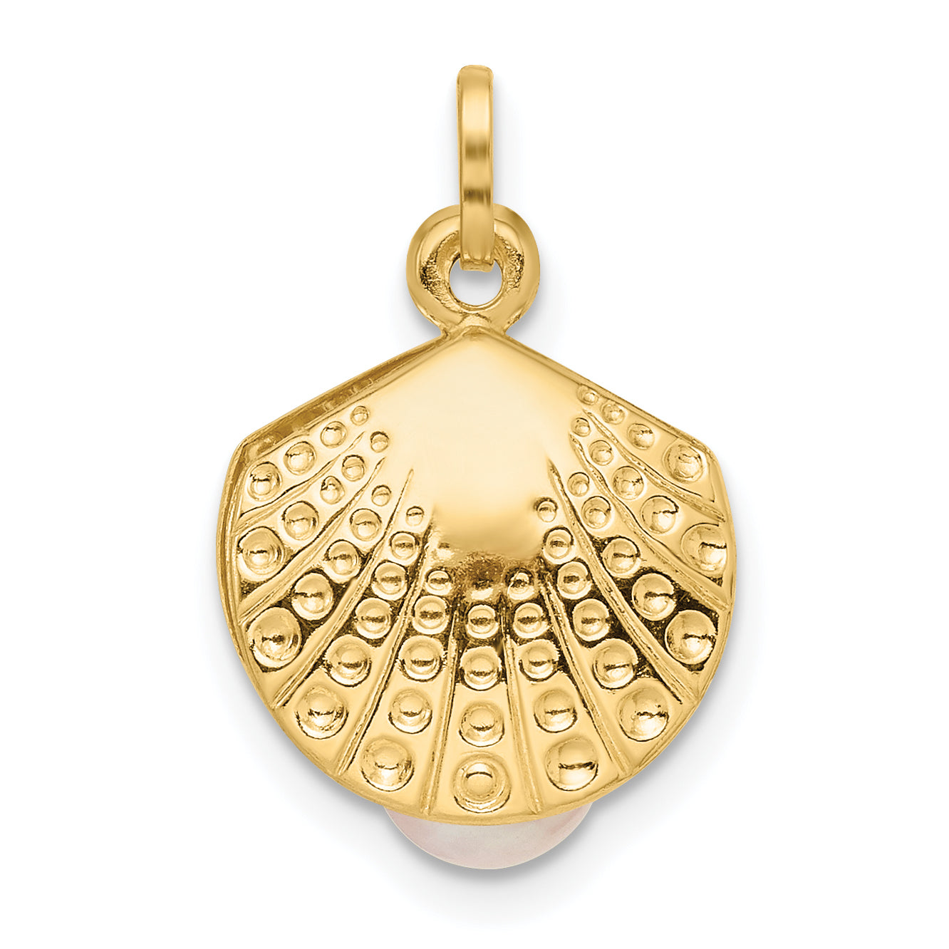 14k Polished with Freshwater Cultured Pearl Clam Pendant