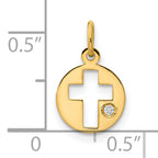 14K Polished CZ Circle Cross Pendant