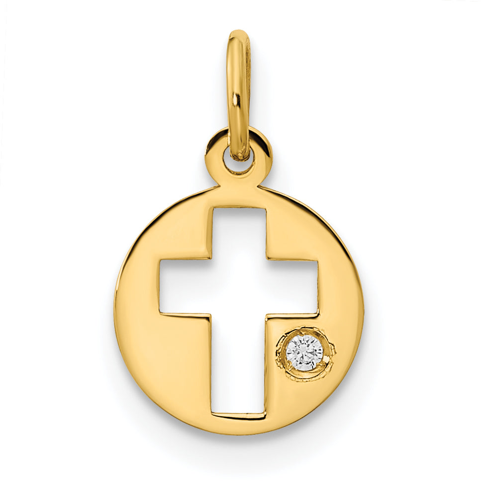 14K Polished CZ Circle Cross Pendant Main image
