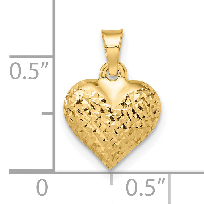 14k Polished Diamond-cut Medium Puffed Heart Pendant