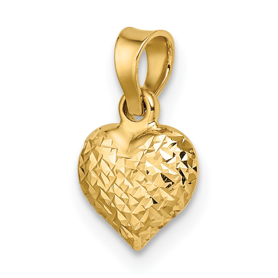 14k Polished Diamond-cut Small Puffed Heart Pendant