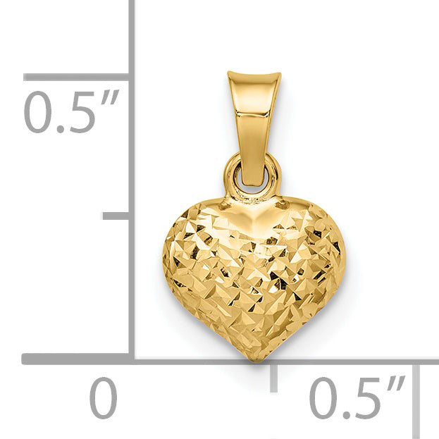 14k Polished Diamond-cut Small Puffed Heart Pendant