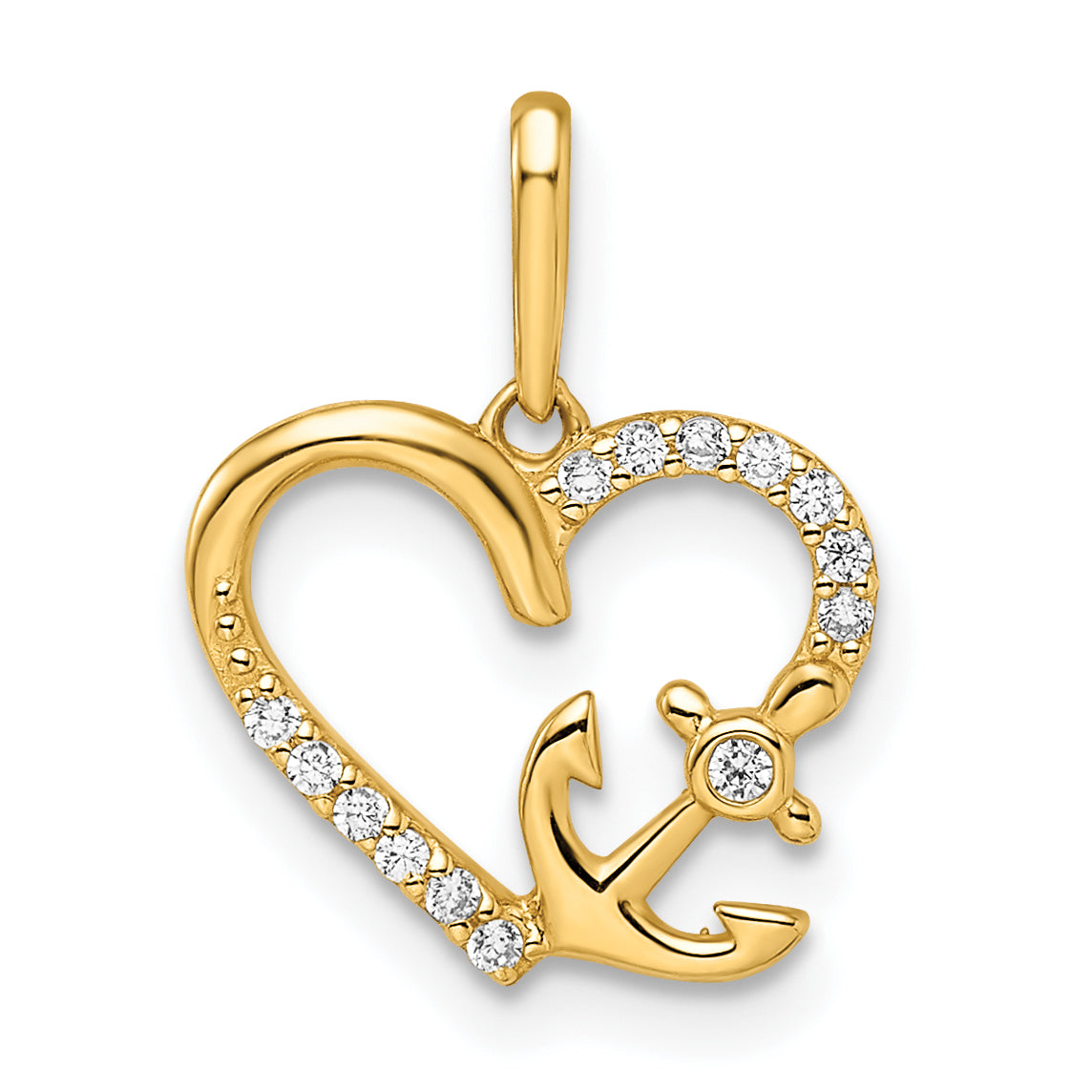 14k CZ Heart with Anchor Pendant Main image