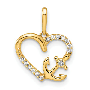 Cubic Zirconia Heart & Anchor Pendant in 14K Yellow Gold, 14mm - Sophia Jewelers