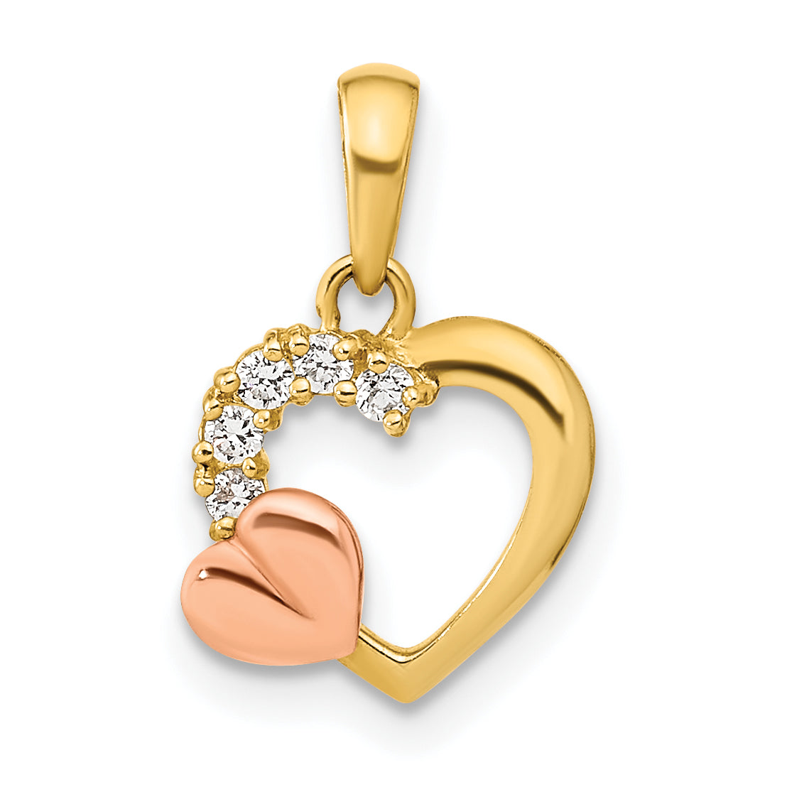 14K Two-tone Open Heart CZ Pendant Main image