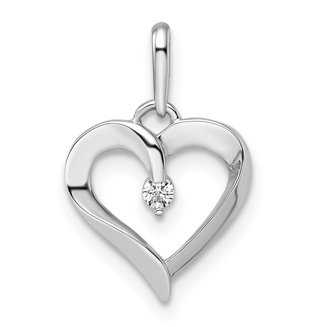 14k White Gold CZ Heart Pendant