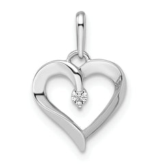 14k White Gold CZ Heart Pendant