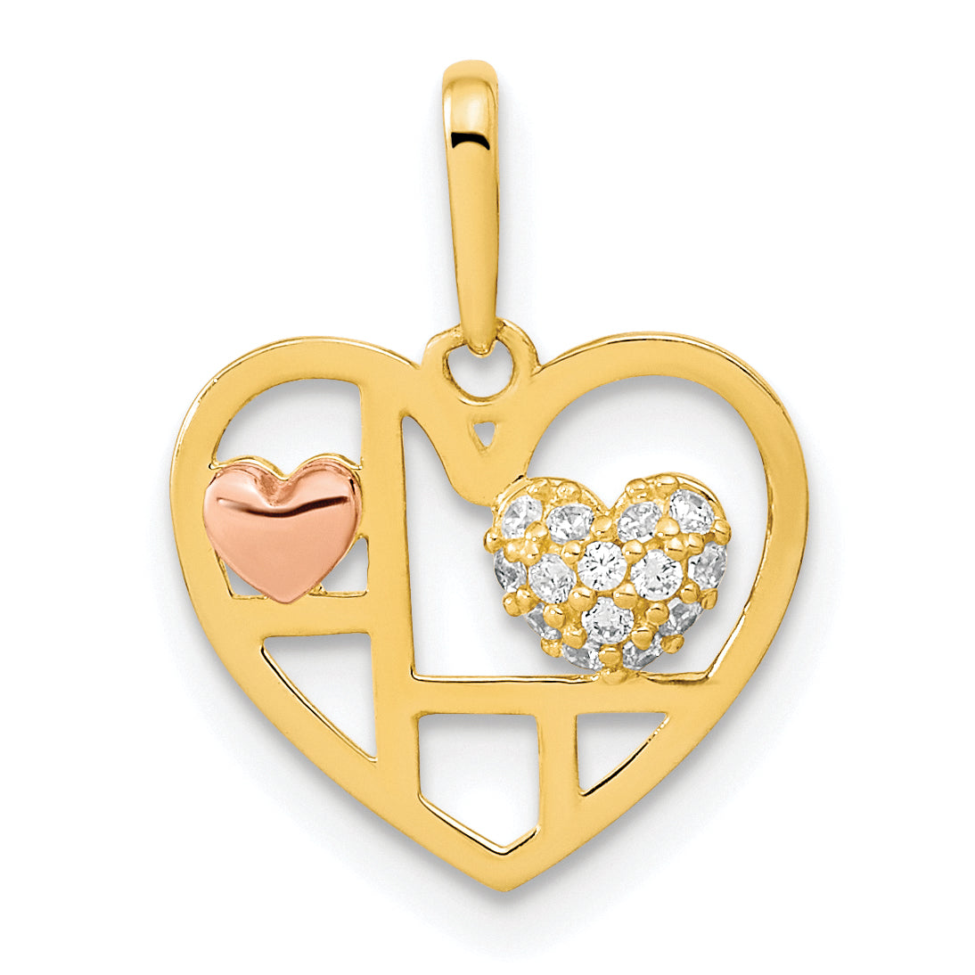 14K Two-tone Heart with CZ Pendant