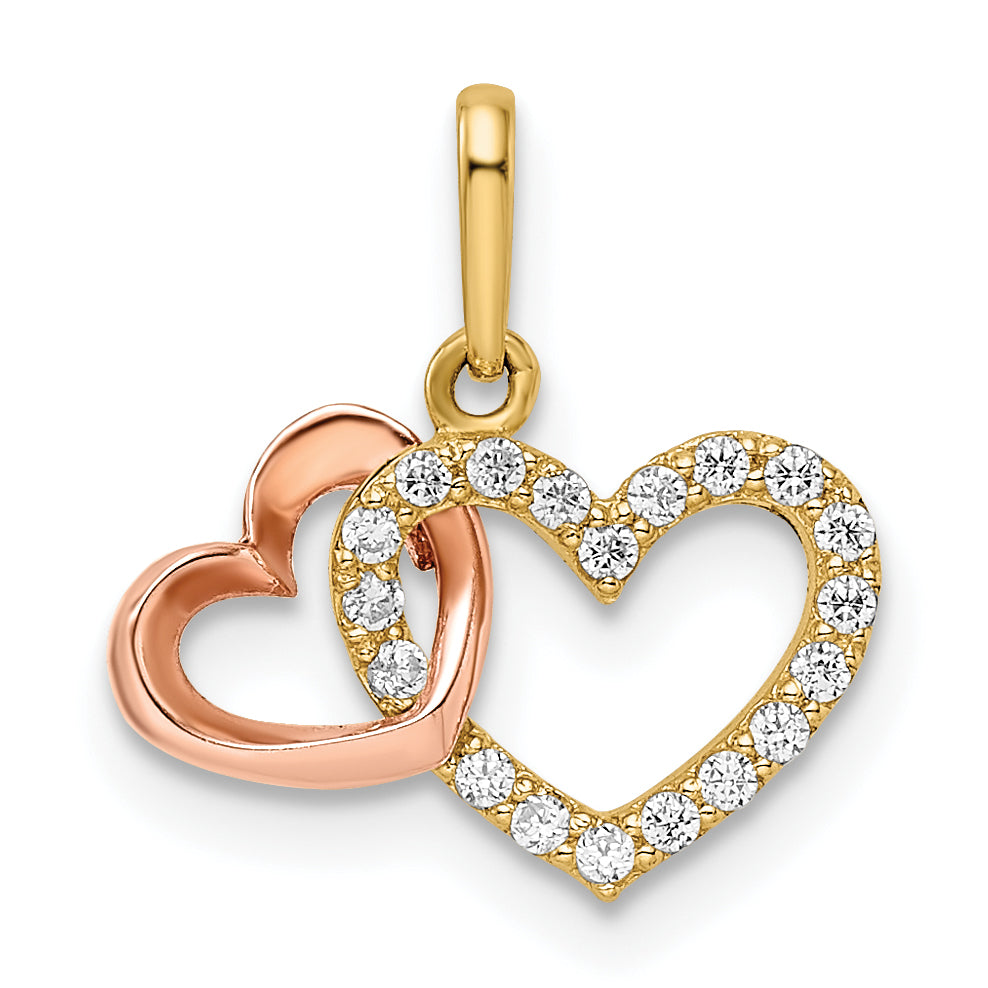 14k Two-tone CZ Hearts Pendant Main image