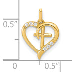 14K Polished Open Heart with Cross CZ Pendant