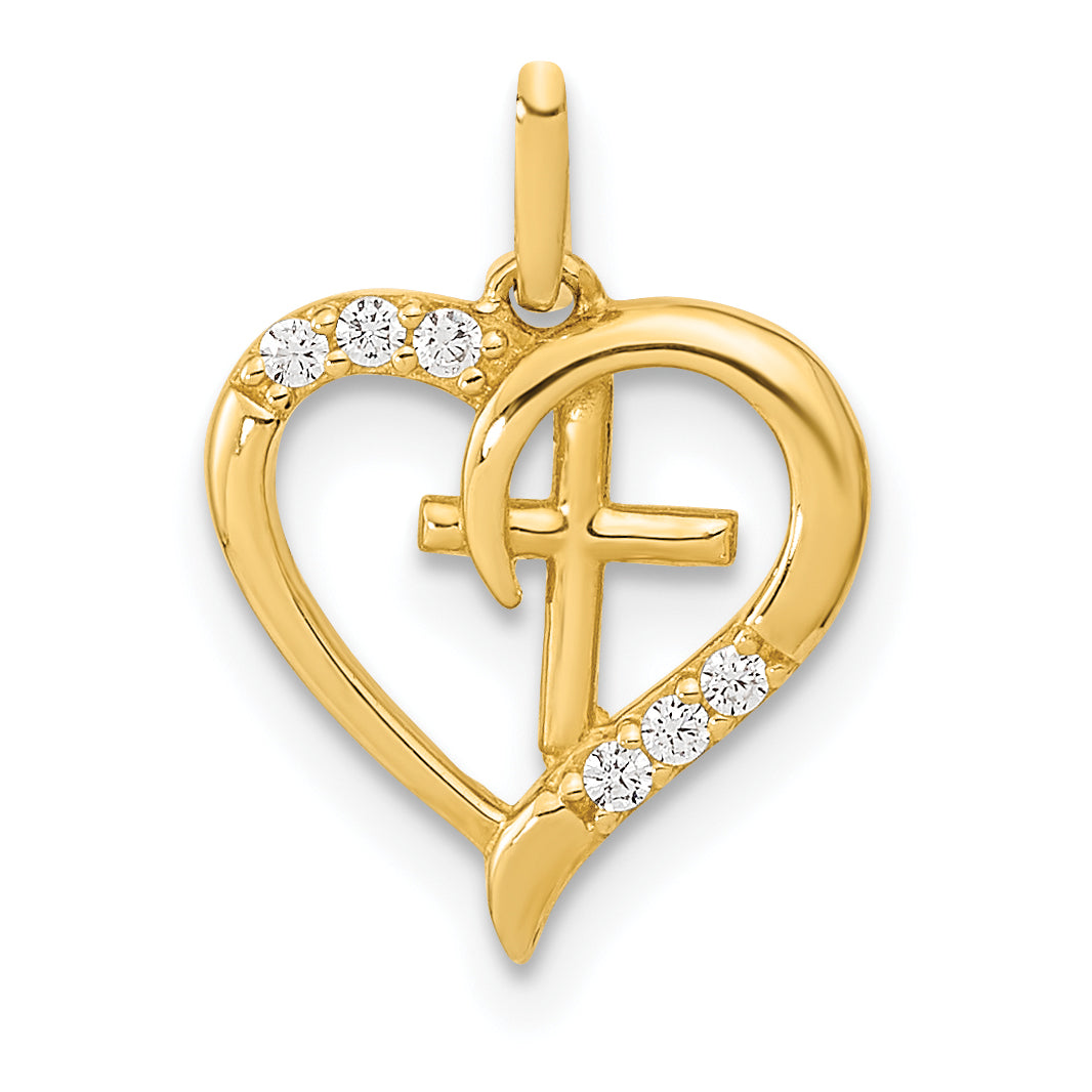 14K Polished Open Heart with Cross CZ Pendant Main image