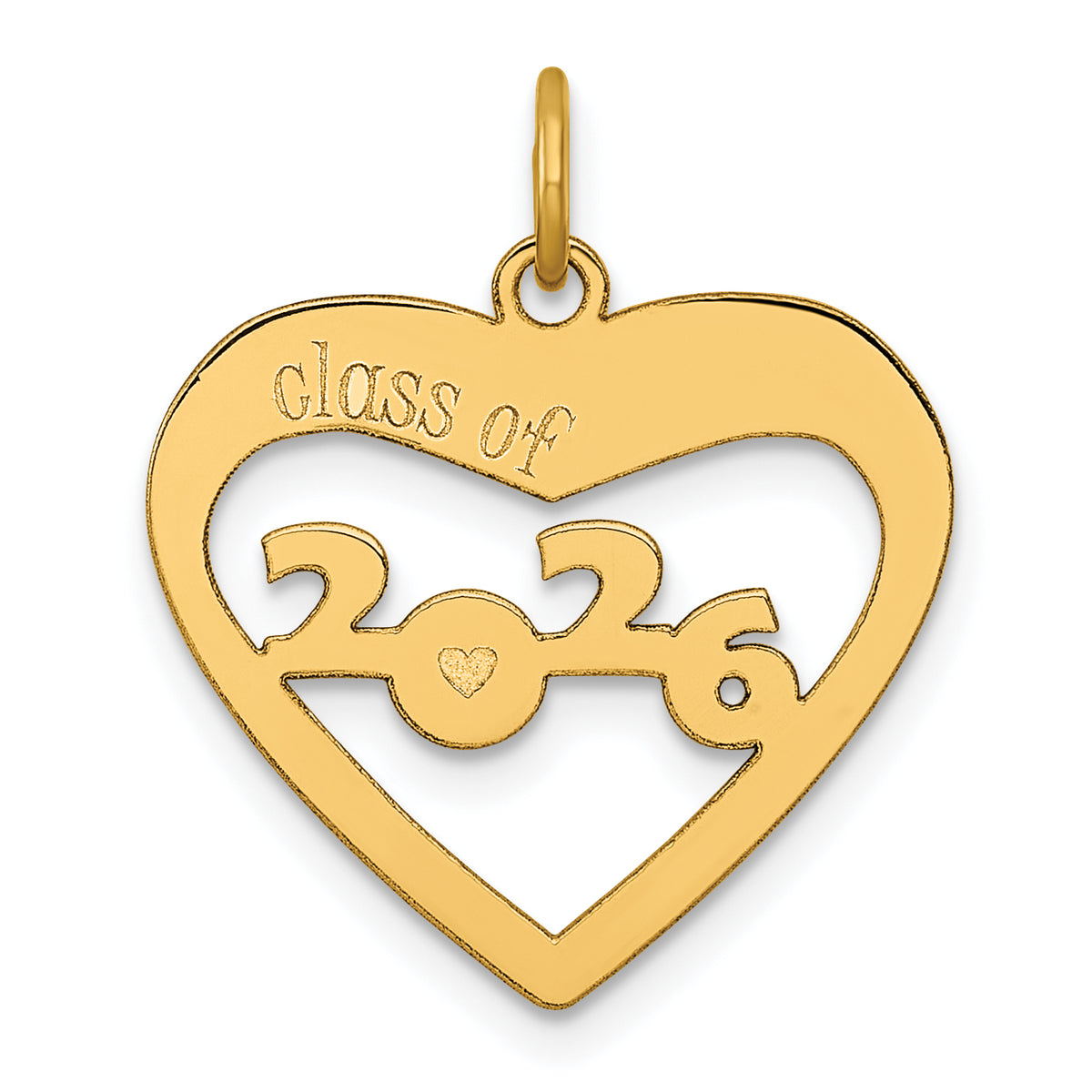 14K Polished CLASS OF 2026  Cut Out Heart Charm