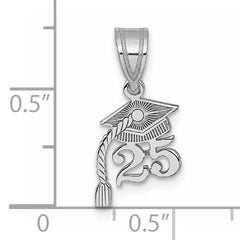 14K White Gold Graduation Cap 25 w/ Dangling Tassel Charm
