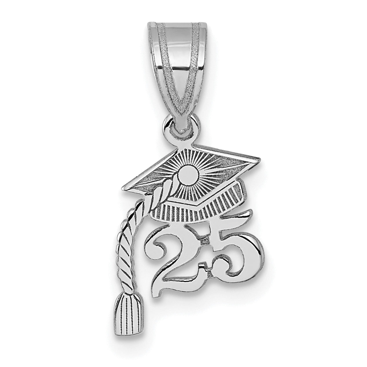 14K White Gold Graduation Cap 25 w/ Dangling Tassel Charm Main image