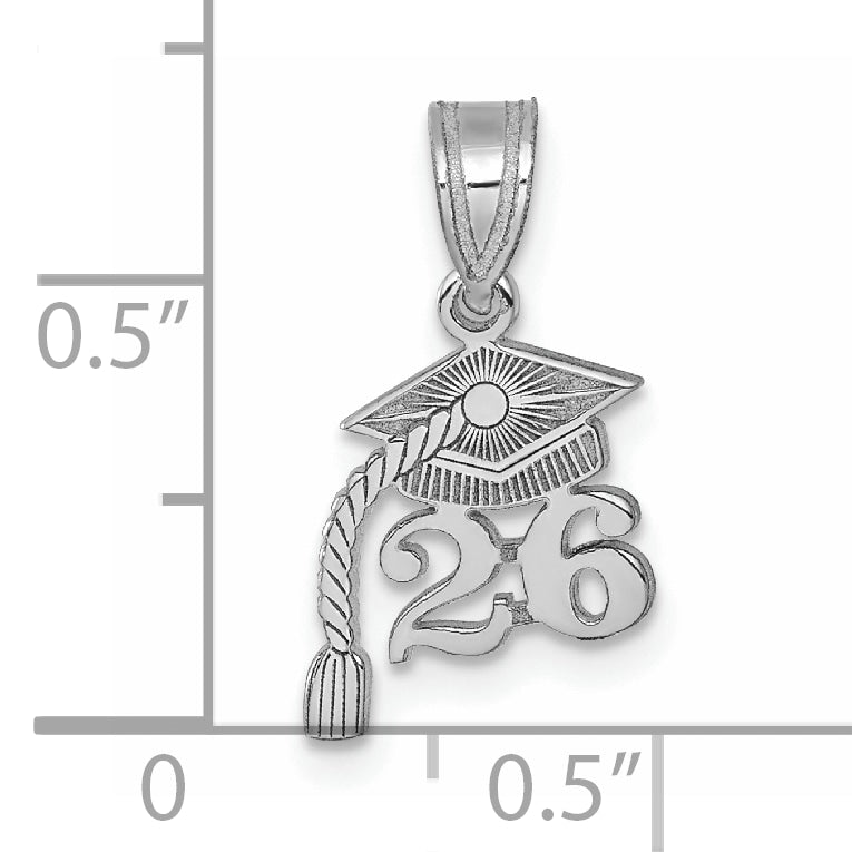 14K White Gold Graduation Cap 26 w/ Dangling Tassel Charm