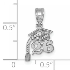 14K White Gold Graduation Cap 26 w/ Dangling Tassel Charm