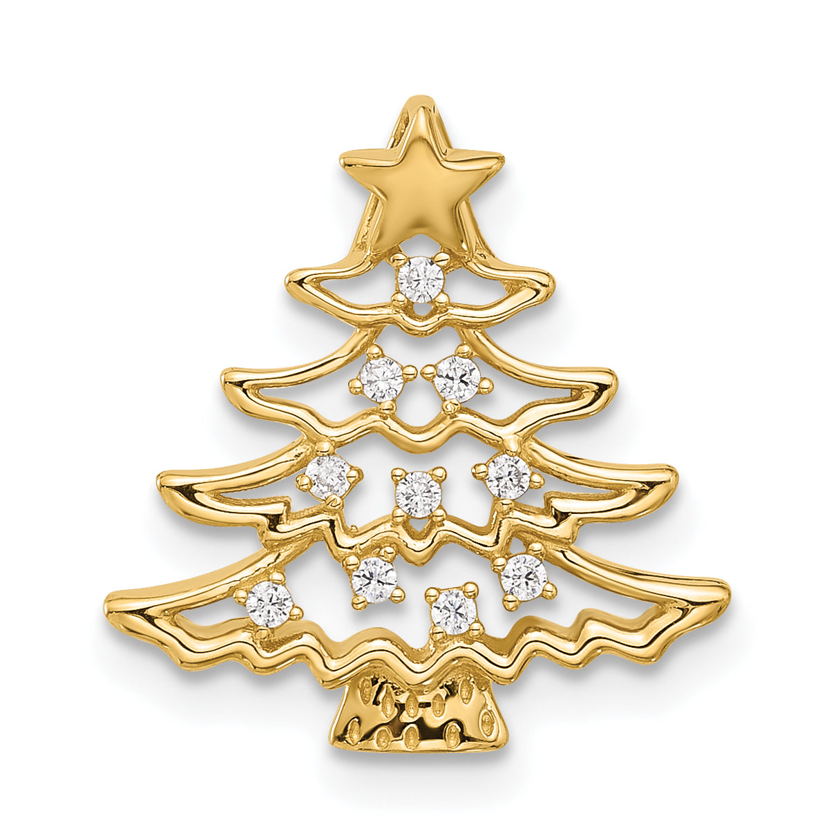 14k Polished CZ Christmas Tree Chain Slide Pendant Main image