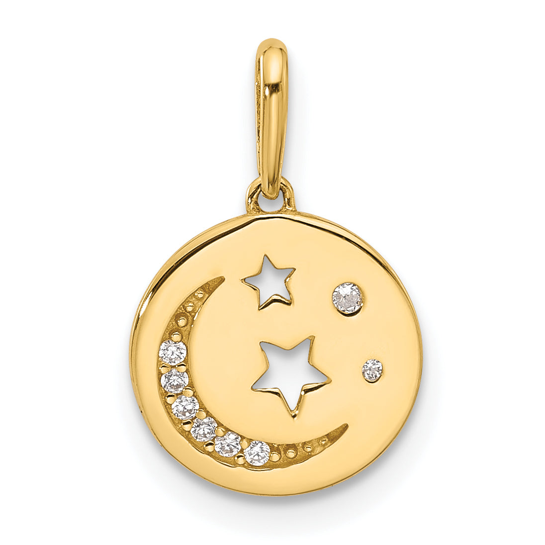14k Polished CZ Moon and Stars in Disc Pendant Main image
