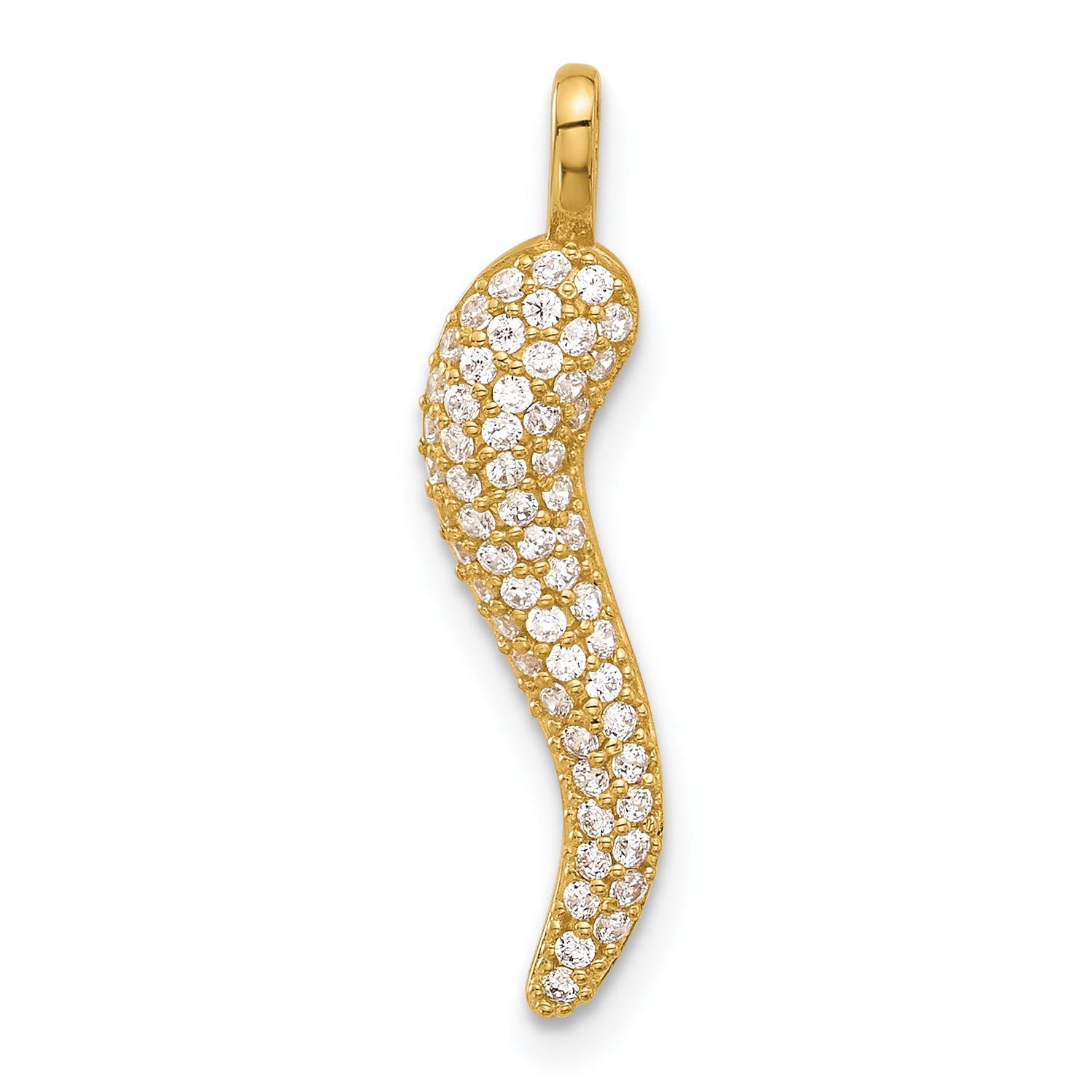 14k Polished CZ Large Italian Horn Pendant Main image
