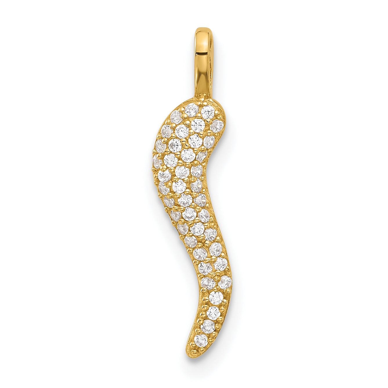 14k Polished CZ Small Italian Horn Pendant Main image