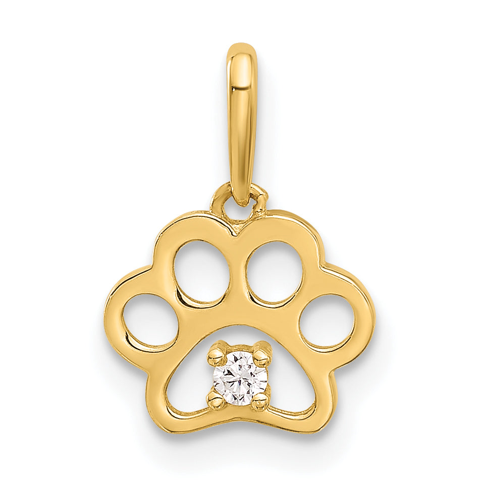 14k Polished CZ Paw Print Pendant Main image