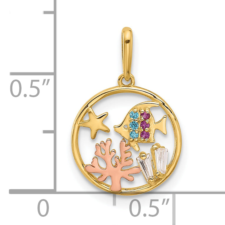 14K with Rose Rhodium Polished Multicolor CZ Sea Life Pendant