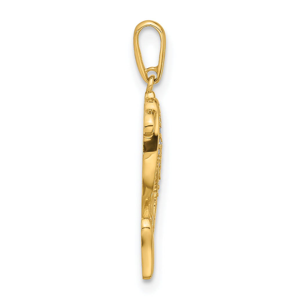 14k Polished CZ Two Dolphins Pendant