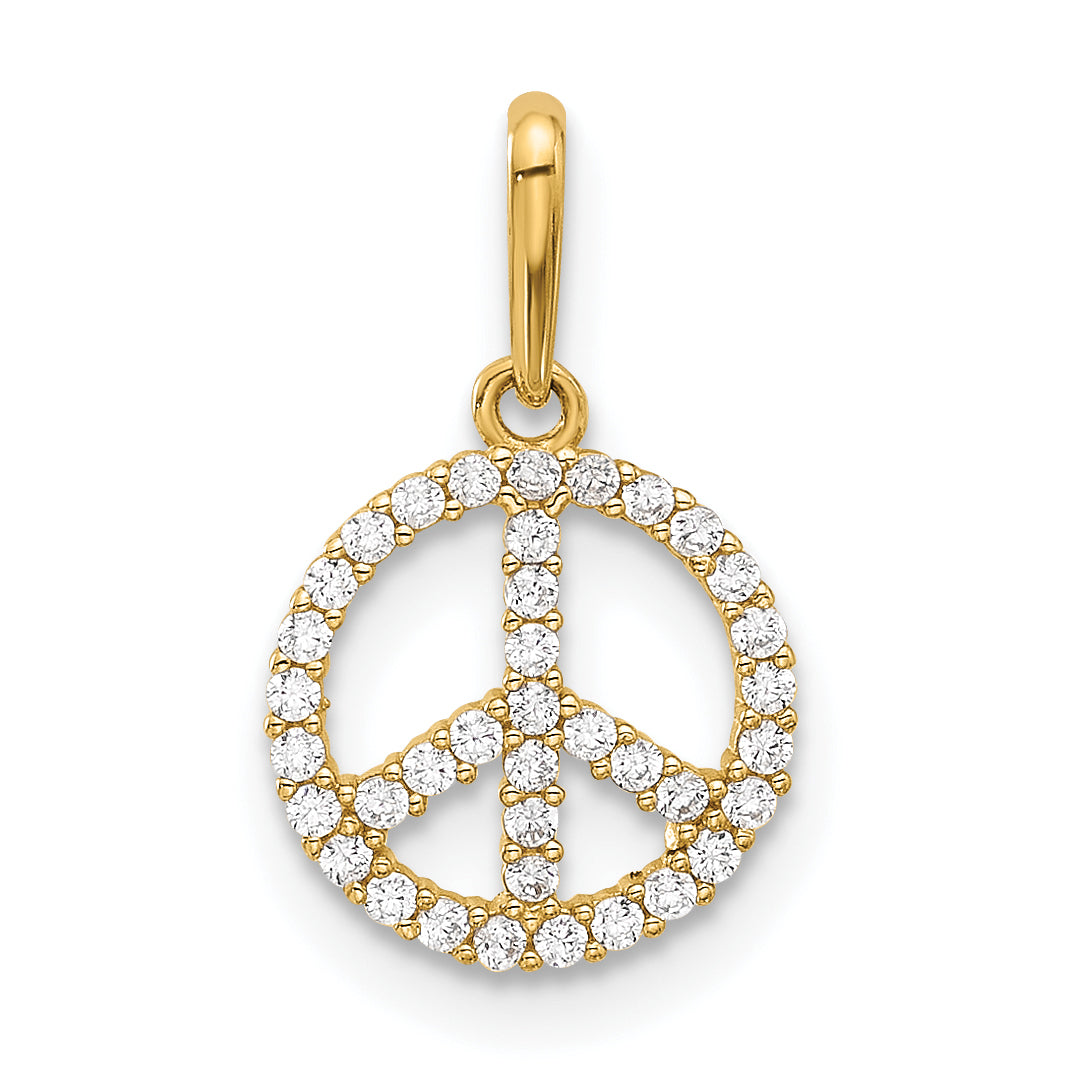 14k Polished CZ Peace Sign Pendant Main image