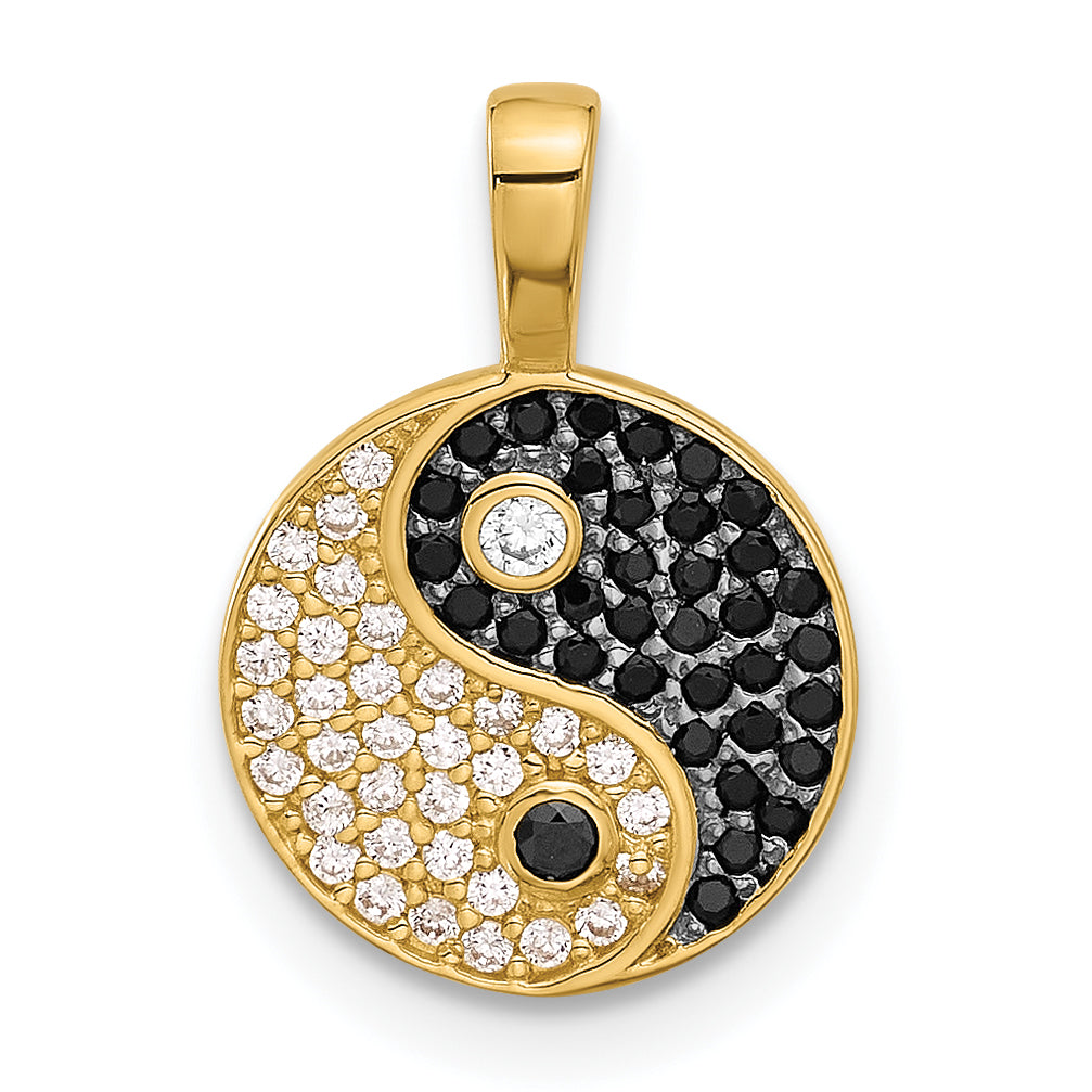 14k with Rhodium Black and Clear CZ Yin and Yang Pendant Main image