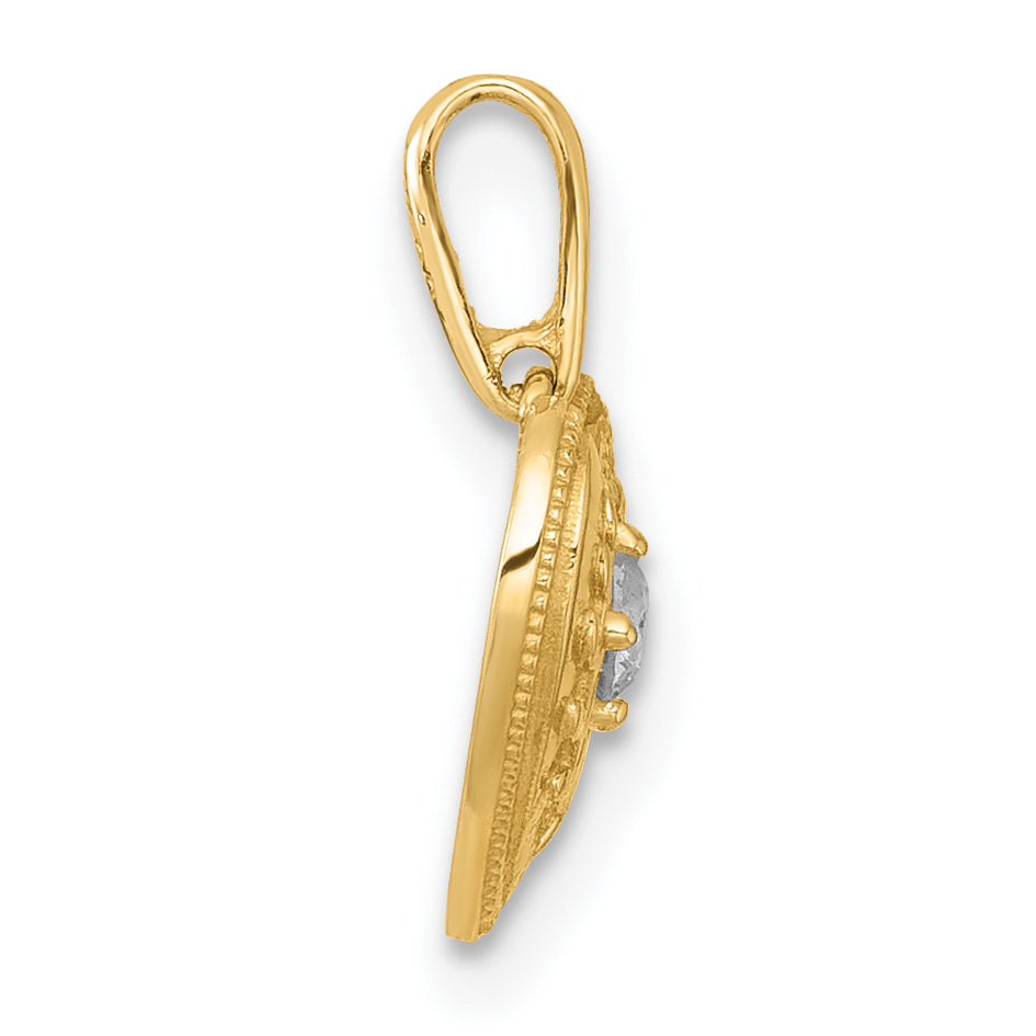 14k Polished and Textured CZ Floral Heart Charm / Pendant Secondary image