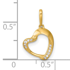 14k Polished CZ Fancy Open Heart Charm / Pendant