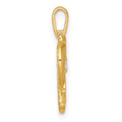 14k Polished White CZ MOM Open Heart Charm