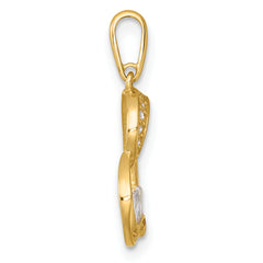 14k and Rhodium Polished White CZ Sideways Open Heart MOM Pendant