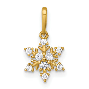 Cubic Zirconia Snowflake Pendant in 14K Yellow Gold, 15mm Textured - Sophia Jewelers