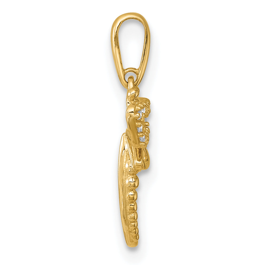 14k Polished and Beaded CZ Dragonfly Charm / Pendant