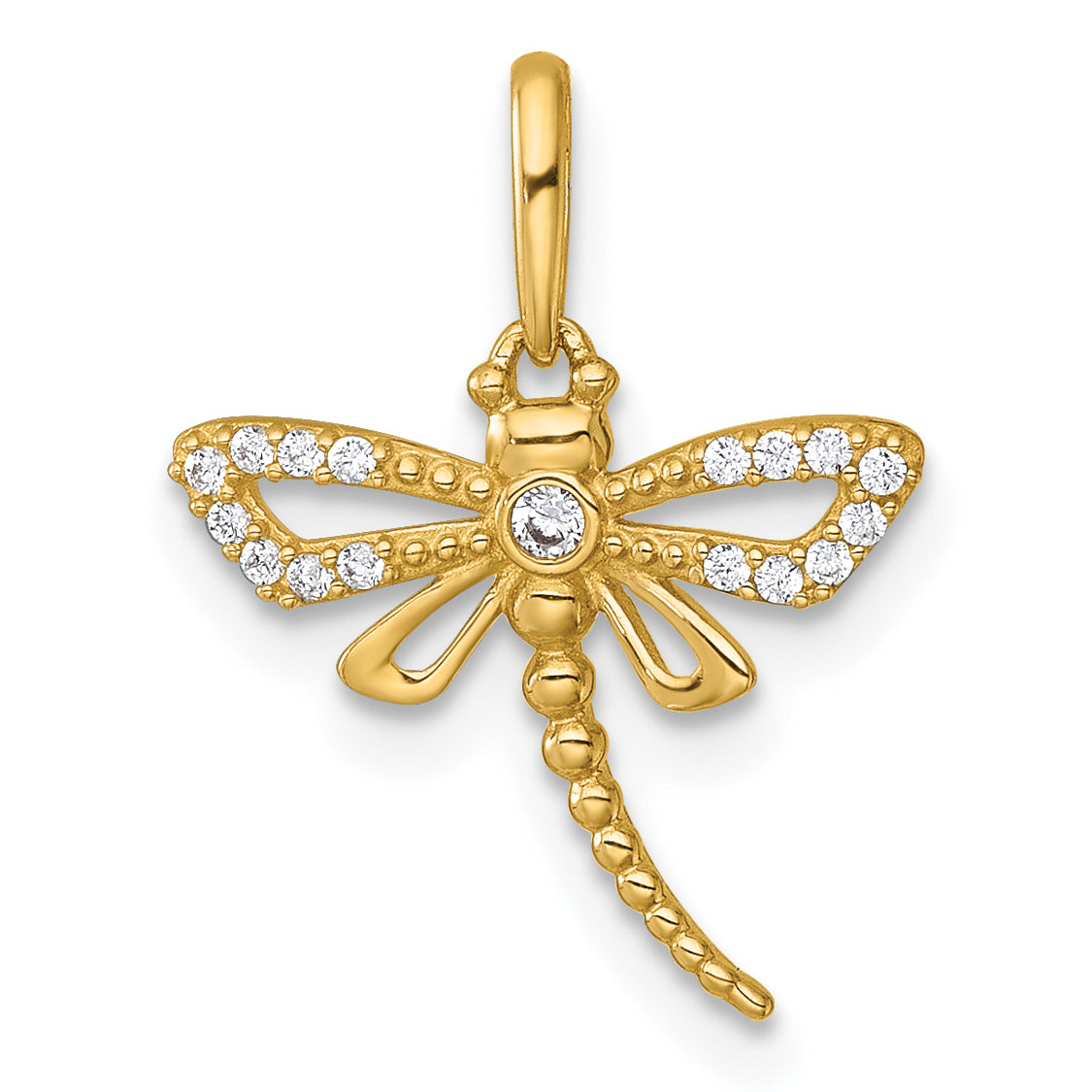 14k Polished and Beaded CZ Dragonfly Charm / Pendant Main image