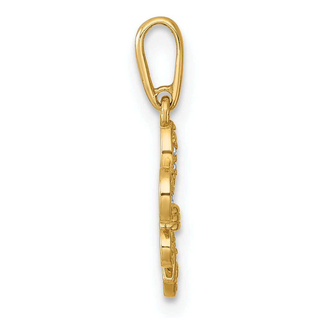 14k Polished CZ Fleur de Lis Charm / Pendant