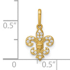 14k Polished CZ Fleur de Lis Charm / Pendant