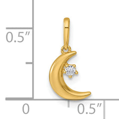 14k Polished CZ Moon and Star Charm / Pendant
