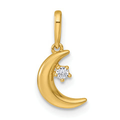 14k Polished CZ Moon and Star Charm / Pendant