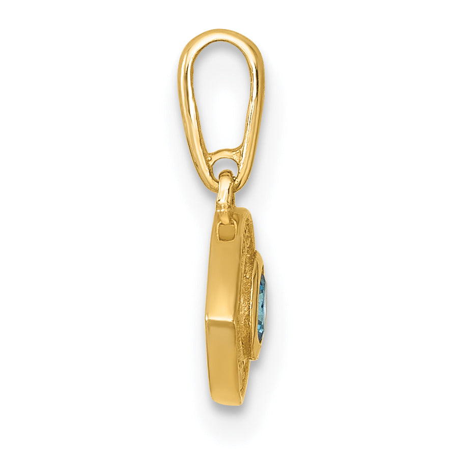 14k Polished Blue and Clear CZ Evil Eye Charm / Pendant