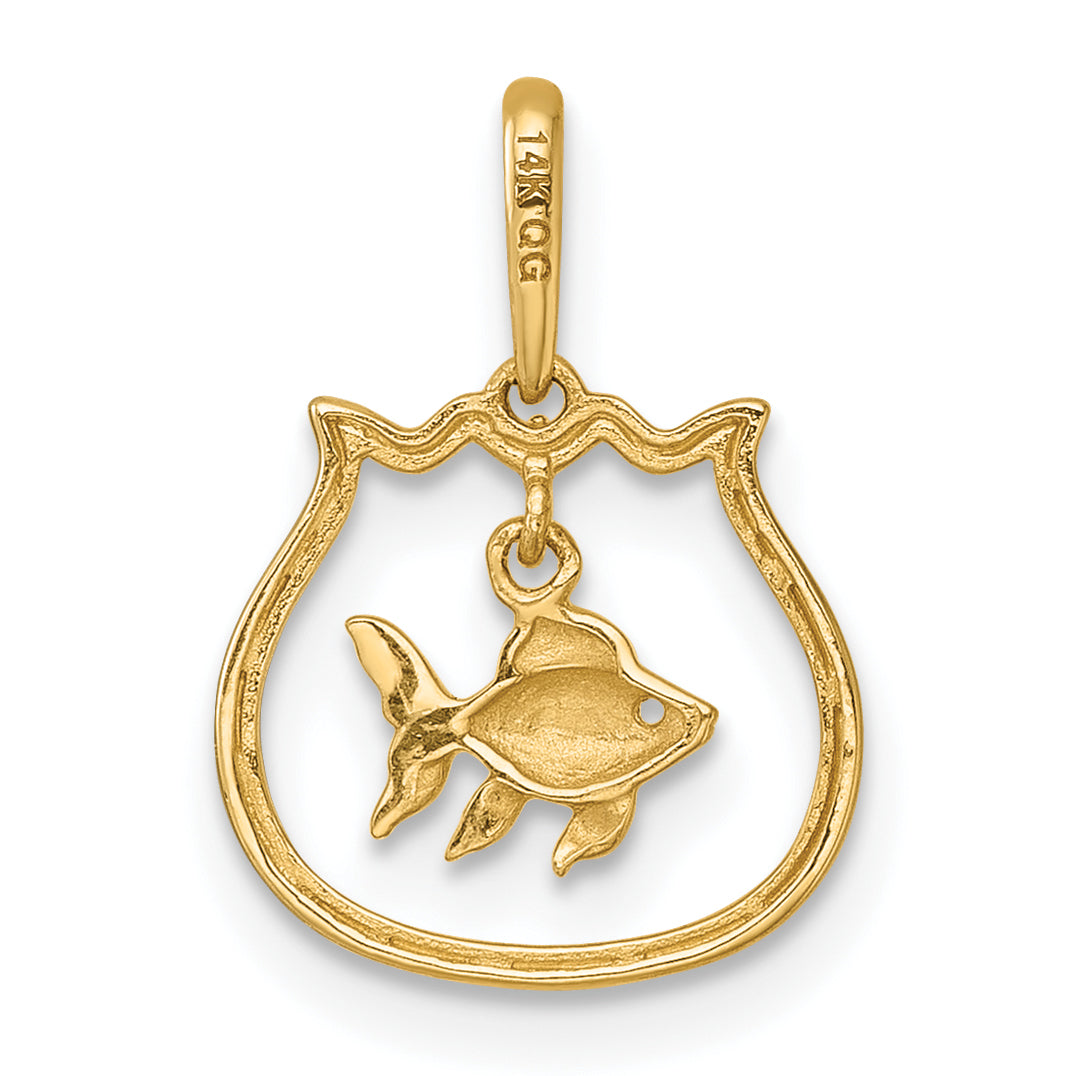 14k Polished Fish Bowl with Dangling Fish Charm / Pendant